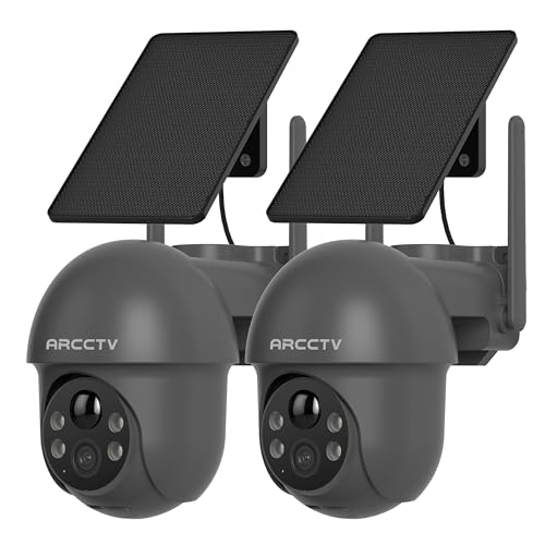 ARCCTV Security Cameras Wireless Outdoor Solar, 4MP 360° View Battery Powered Outdoor Camera, Night Vision with Spotlight, 2-Way Audio, PIR Motion Sensor, 2.4G/5G Dual Band WiFi, Grey(2 Pack) by ARCCTV - Used condition - US$63.94