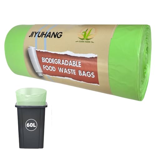 Jiyuhang Bolsas de basura biodegradables de 60 L, bolsas de basura 100 % biodegradables, bolsas de basura de pedal, 30 unidades, muy fuertes con reciclado para cocina y hogar (verde, 72,5 x 80 cm)