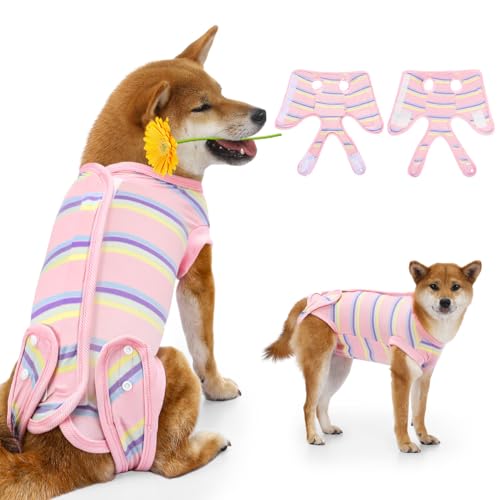 Image of VavoPaw Dog Surgery Suit, Soft Breathable Dog Onesie for Surgery, Dog Bodysuit for Female Male Puppies, Puppy Cone E-Collar Alternative for Wounds Skin Diseases After Surgery, XL, Pink