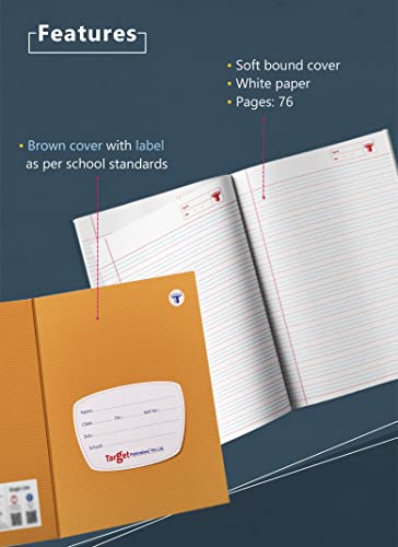 Image of Red and Blue Line Small Notebooks for Kids | Four Line with Gap | 76 Ruled Pages | Soft Bound Cover | 18 cm x 24 cm Approx | Pack of 8 | for Students, Children, School and Office Use | GSM 57
