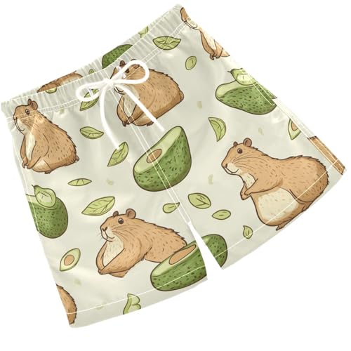 Pigsaly Boys Swim Trunks Capybara Avocados Boys Board Shorts Swimsuit Swimwear Summer Bathing Suit XS Multicolor