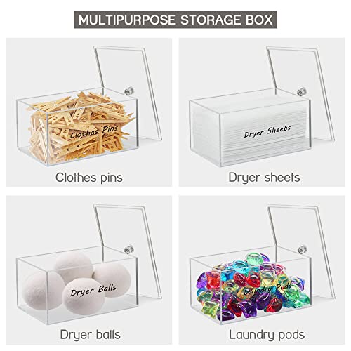 Dryer Sheet Holder, Dryer Sheet Dispenser, Acrylic Container Storage Box For Laundry Room Organization, Holds Dryer Sheets, Dryer Balls, Clothes Pins, Laundry Pods #TOP4