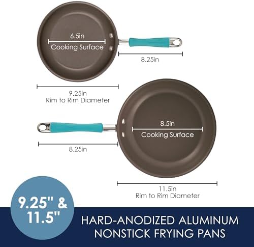 Rachael Ray 87643 Cucina Hard Anodized Nonstick Frying Pan Set / Fry Pan Set / Hard Anodized Skillet Set - 9.25 Inch and 11.5 Inch, Gray with Blue Handles - Thumbnail 5