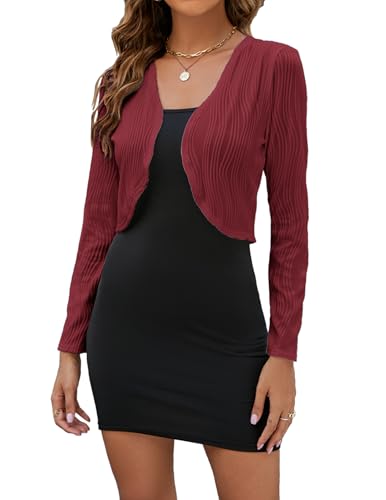 Image of ZAFUL Women's Long Sleeve Ribbed Cropped Cardigan Sweaters Open Front Bolero Short Shrugs S-XXL