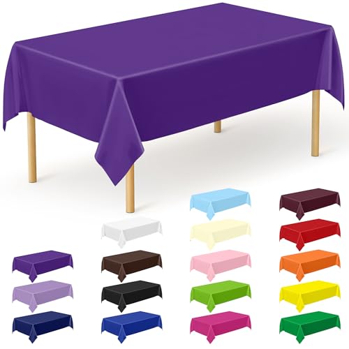 Image of QZYL 12 PCS Purple Plastic Tablecloths, 54 in x 108 in Dinner Table Cloths, Rectangle Table Cover for Birthday Party Family Gathering Wedding