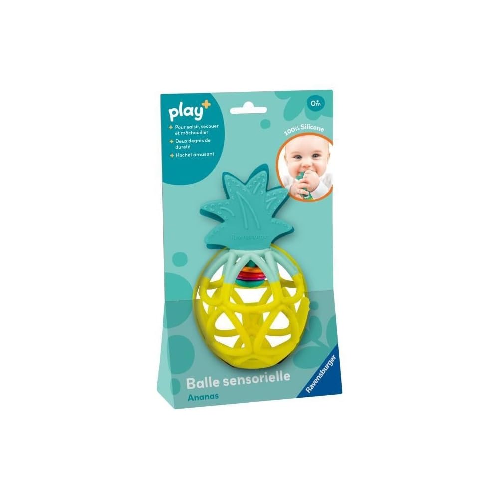 Ravensburger Play+, Bola sensorial de Silicona con Forma de piña para 6 Meses, Pelota de Actividades para bebés y sonajero para la dentición, Juguete sensorial, Habilidades motoras y Despertar, 34013
