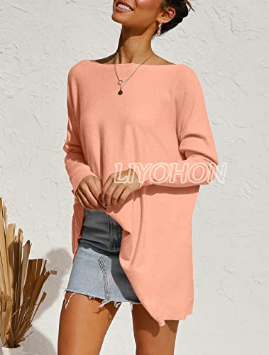 Liyohon Oversized T Shirts For Women Tunic Tops To Wear With Leggings Long Sleeve Fall Sweaters Dressy Tops Pink-S #TOP1
