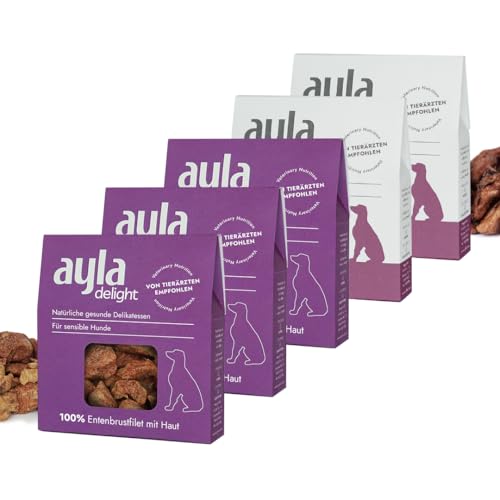 Juego de mezcla de pato premium: 5 x 28 g, 3 filete de pechuga de pato y 2 corazones de pato, liofilizado, sin aditivos, pienso monoproteína | calidad de grado humano AYLA