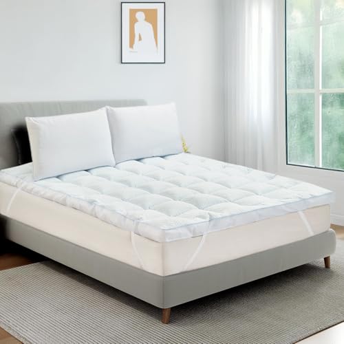 Image of BELOFAY Ultra-Cool Single Mattress Topper | 10cm Extra Thick Mattress Topper with Cooling Jacquard Fabric and 100% Polyester Filling | Hypoallergenic, Machine Washable (90x190cm)