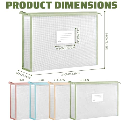 BXUUXA 4 Stück Dokumententasche A4 mit Reißverschluss Wasserdichte Dokumentenmappe aus PVC+EVA Umschlag Mappe in 4 Farben großes Fassungsvermögen Brieftasche für Zuhause Schule Büro(34x24x6,5 cm)