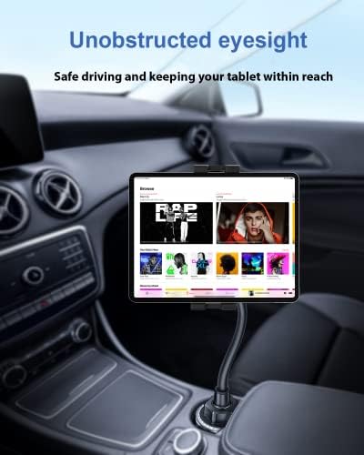 Oilcan Car Cup Holder Gooseneck Tablet Mount, Tablet Phone Cupholder Stand with Flexible Long Arm for iPad Pro Air Mini, iPhone, Samsung Galaxy Tab, Lenovo, Huawei etc (4-12.9 inch)