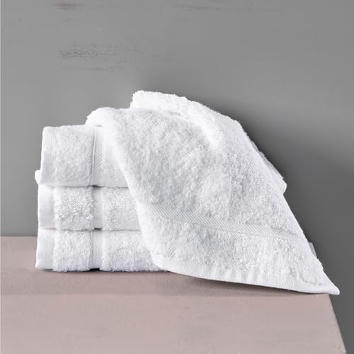 Image of Washcloth Linen Set Premium Original Turkish Cotton, Hotel Quality for Maximum Softness & Absorbency Face Towels for Hand, Kitchen & Cleaning (White Washcloths Set) (Pack of 3)