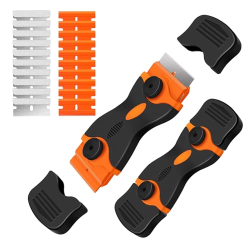 Herramienta de limpieza antiarañazos de doble filo con 10 cuchillas de acero y 10 raspadores de plástico, raspador de vidrio para ventanas, juego de herramientas de limpieza para etiquetas, pintura