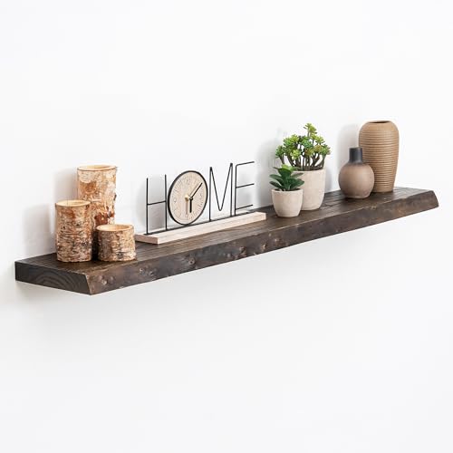 Image of Acovy Extra Deep 40 inch Long Live Edge Rustic Floating Shelves for Wall, Solid Wood Wall Shelves with Invisible Bracket Mount for Living Room Bathroom Bedroom Kitchen, Set of 1, Walnut