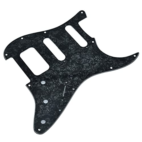Image of Dopro 11-Hole Strat HSS Guitar Pickguard 3-Screw Humbucking Pickup Mount for American FD Stratocaster Black Pearl