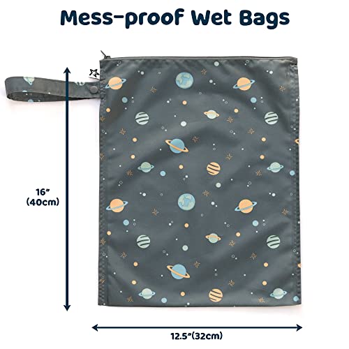 Tiny Twinkle Mess-Proof Wet Bags 2 Pack Waterproof And Washable Bag For Travel Storage, Stroller, Daycare, Baby Diapers, Yoga, Beach, Pool, Wet Toddler Swimsuits (Space) #TOP2