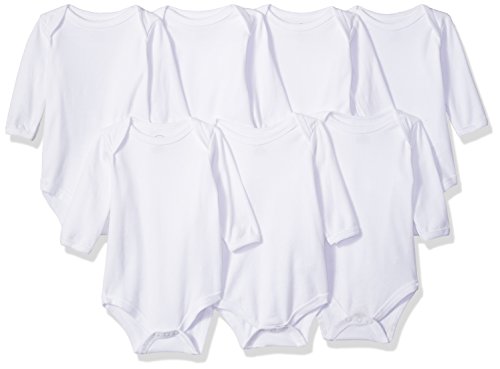 Luvable Friends Unisex Baby Cotton Long-Sleeve Bodysuits, White 7-Pack, 18-24 Months