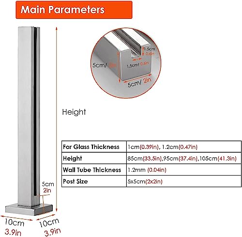 Samnuerly Geländerpfosten Edelstahl-Balustradenpfosten Glasgeländer Geländersäule für Balkontreppen Quadratische Glasklemme – Bild 4