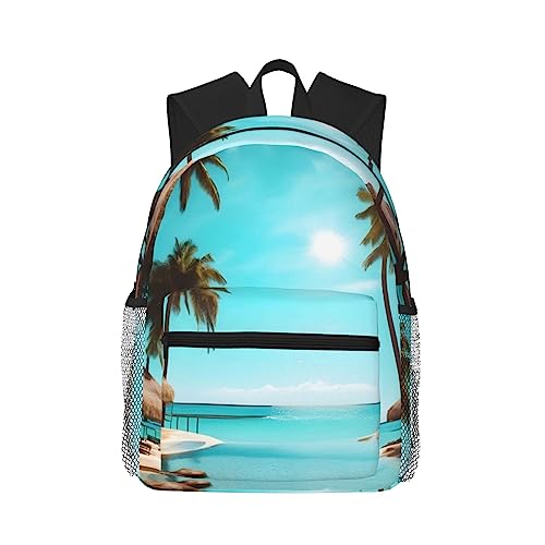 Sac à dos léger de plage et randonnée motif mer transparente et palmiers