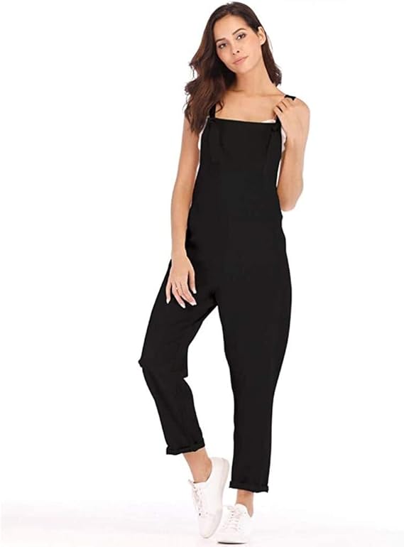 Playsuit Damen Jumpsuit Baggy Latzhose Overalls Baumwolle Linen Retro