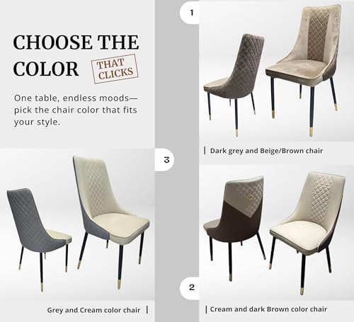 طقم طاولة وكراسي مكون من 7 قطع من اتش اف اتش اتش او ام تي، طقم طاولة وكراسي يتسع لـ6 اشخاص، مجموعة متينة للمطبخ وغرفة الطعام، اثاث طاولة مناسب للمنزل (ابيض/بني/)