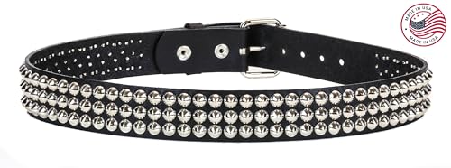 Three Row Cone Stud Belt Made In USA Genuine Leather Punk Goth Thrash Metal4