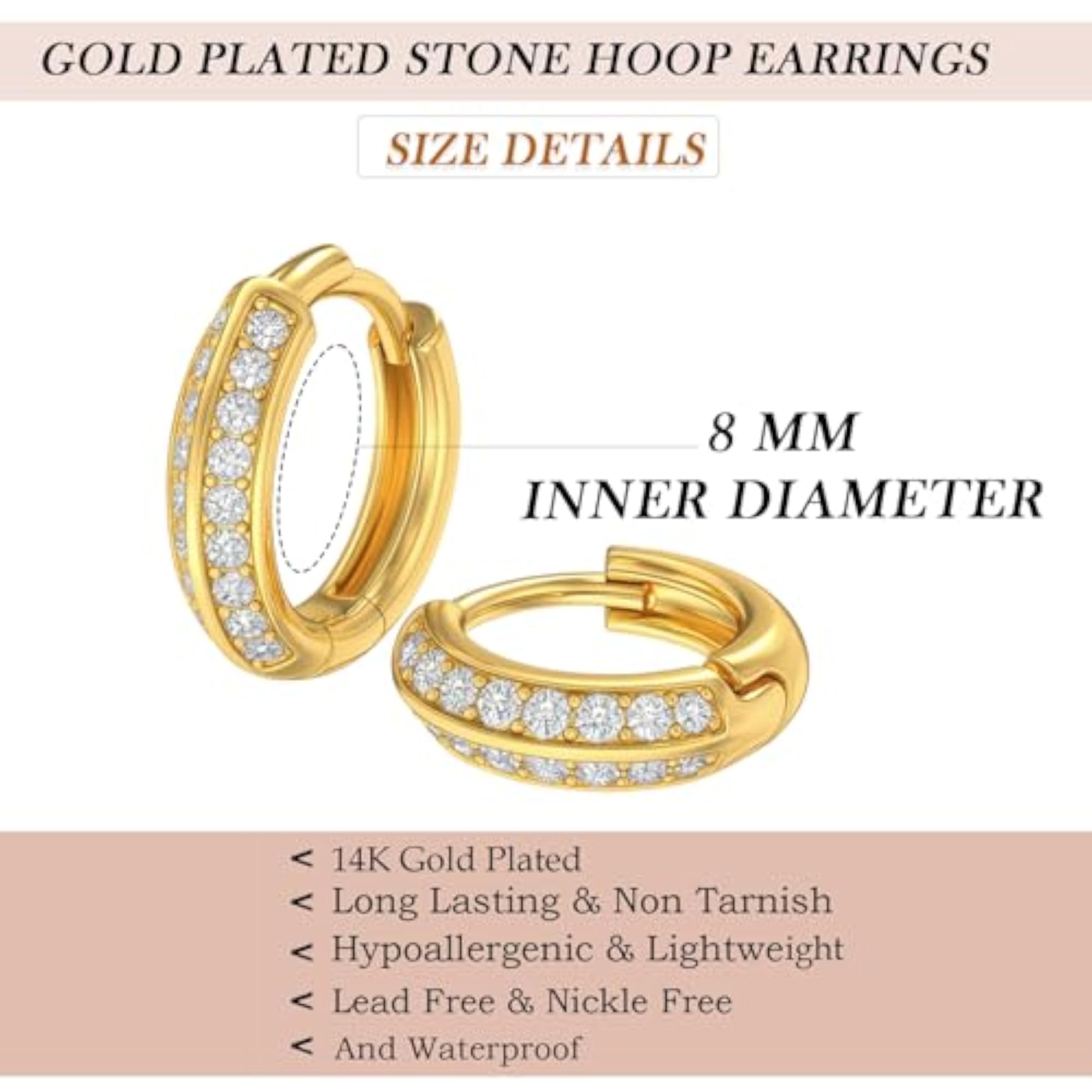 18K Gold Plated Cubic Zirconia Huggie Hoops