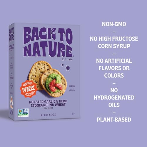 Image of Back to Nature - Stoneground Wheat Crackers - Garlic & Herb - Real Ingredients like Whole Grain Wheat, Flax Seed and Sea Salt - Dairy Free & Non-GMO - 5 ounce (Pack of 4)