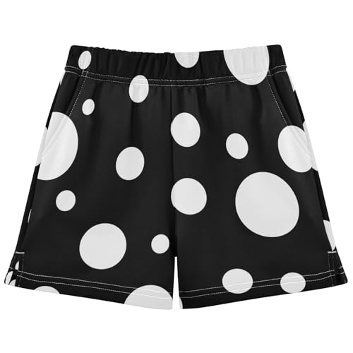 pnyoin Girl's Shorts White Polka Dot Athletic Running Shorts with Pockets Size 7-8t