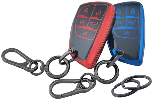 RUNZUIE 2 fundas de TPU para mando a distancia inteligente para GMC Sierra 1500 Chevy Chevrolet Silverado 1500 2500HD 3500HD 2024 2023 2022 (negro con rojo/azul, 2 piezas)
