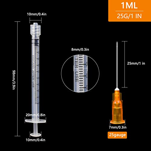 Disposable 1Ml Syringe With 25G 1Inch Needle Lab Supplies, Individually Packaged 50Pack #TOP1