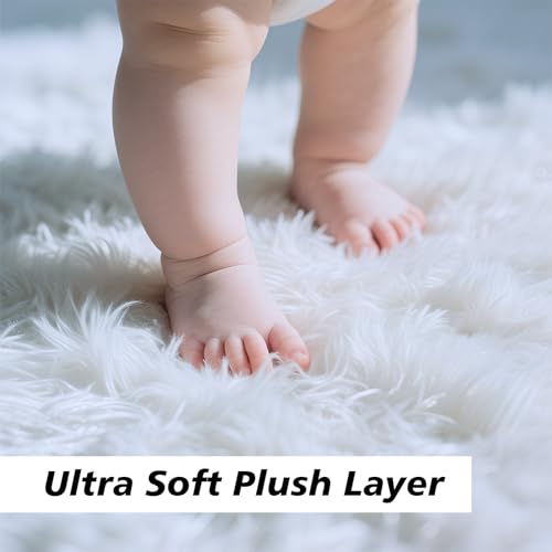 White Fluffy Round Area Rugs for Bedroom,3'X3'Shag Circle Area Rugs for Girls Room,Non Slip Fuzzy Plush Rug for Kids Room Living Room and Dorm Home Decor Rug