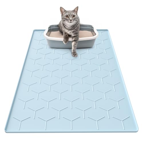 Image of Garoopion Silicone Cat Litter Mat 34x22 inch, Easy to Clean, Blue