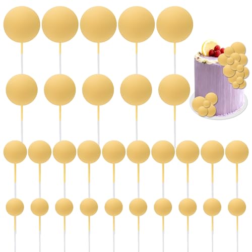 30 PCS Balls Cake Topper DIY Cake Insert Toppers Ball Cake Picks Cupcake Topper for Birthday Party Baby Shower Wedding Cake Decoration（Yellow）