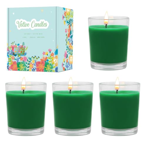 4 Packs Unscented Green Votive Candles in Glass Small Natural Soy Wax Colored Candles for Home Party Dinner Table St. Patrick's Day Decoration