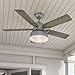 Hunter 52 inch Outdoor or Indoor Ceiling Fan with LED Light - Rustic Ceiling Fan with Pull Chain, For Bedroom, Living Room, or Patio, Standard Mount, No Remote - Mill Valley 59308, Matte Silver