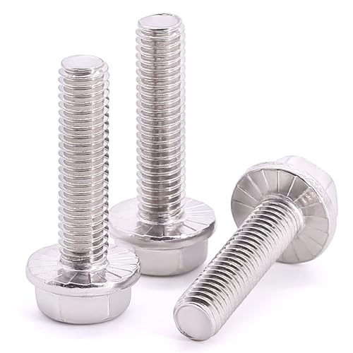 Image of 1 /4-20 x 1 /2 inch (12 pcs) Flanged Hex Bolt Screws, ASME Standard Flanged Hex Head Bolts, 304 Stainless Steel 18-8, Full Thread, Coarse Thread UNC
