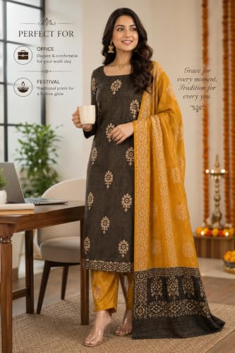 Image of HAIDER ALI AND SONS Women's Cotton Silk Batik Print Unstitched Dress Material with Dupatta | Handloom Salwar Suit Material | Kurta Fabric, Bottom & Dupatta Set | Ethnic Wear for Office
