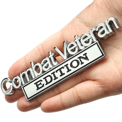 Image of Car Emblem for Combats Veteran Edition with 2 Adhesives, 3D Badge Decal for Trucks, Metal Stickers Replacement Compatible with Universal Vehicle, Veteran Gifts for Men (Silver & Black)