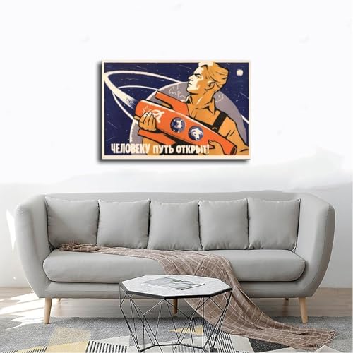 Affiche soviétique space art en toile 30x45 cm pour déco bureau