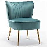 Container Furniture Direct Modern Velvet Accent Chair for Living Room, Bedroom, or Entryway, Stylish and Comfortable Armless Design with Metal Legs, Teal
