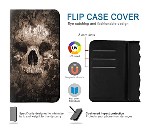 Housse iPhone 15 Plus Skull cuir portefeuille protégeant écran et dos