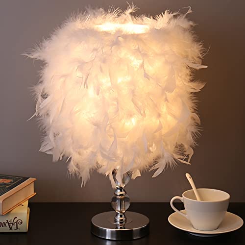 AHUNTTER Feather Light Shade for Ceiling, Fluffy Feather Pendant Lamp Shade, Modern Droplight Lampshade for Table & Floor Lamp, Bedroom, Living Room, Wedding or Party Decoration, Diameter 30cm, White