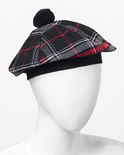 Image of Scottish Tam O' Shanter Hat Tartan Bonnet Pom Pom Wool Flat Cap One Size