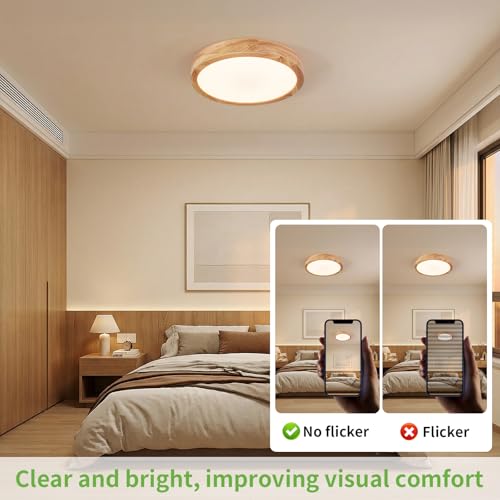 Image of 11.8 Inch Wood LED Flush Mount Ceiling Light 3000K, 2 Pack