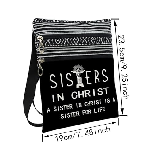 Sisters In Christ Messenger Bag Small Ethnic Pattern Printed Adjustable Strap Crossbody Zipper Bag Phone Bag Wallet Cute Shoulder Handbag for Christian Sisters Women2