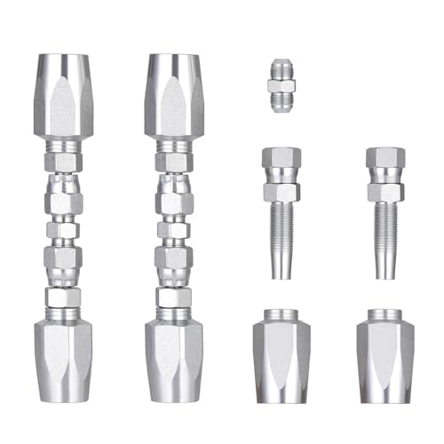 HOTROSE 2Pcs 1/4" Hydraulic Hose Field Repair Kit, 1/4" Inner Diameter and 5Pcs Small Repair Parts, Reusable, 08 (R2) 2-Wire Reusable Hydraulic Repair Fittings (1/4" and 5 Repair Parts)