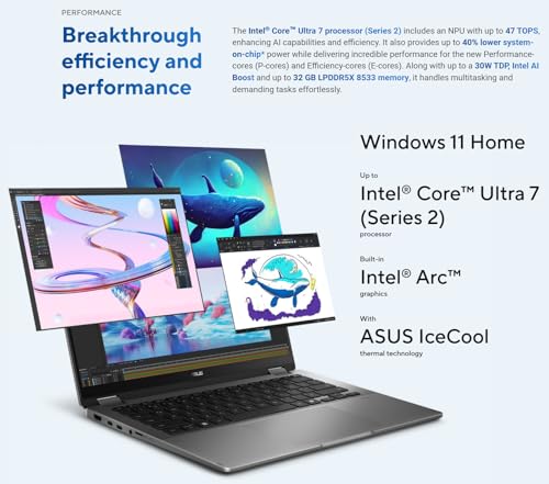 Image of ASUS Vivobook Flip 14 inch OLED Touch Copilot+ Laptop, Intel EVO Core Ultra 7 256V, Wi-Fi 7, 360 Hinge, Thunderbolt4, Win 11, w /Wireless Mouse & Stylus Pen (16GB RAM | 2TB SSD)