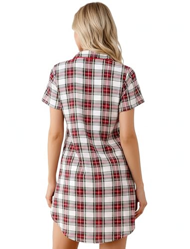 Image of Samring Pajama Nightgown for Women Short Sleeve Button Down Boyfriend Night Gown Nightdress Sleep Shirts