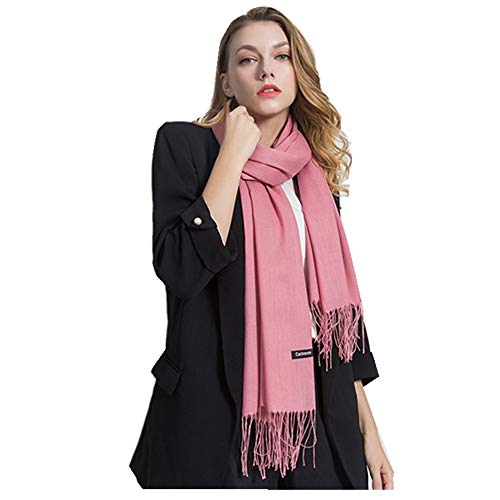 Women Silky Solid Soft Pashmina Shawl Wrap Stole lightweight (Pink)